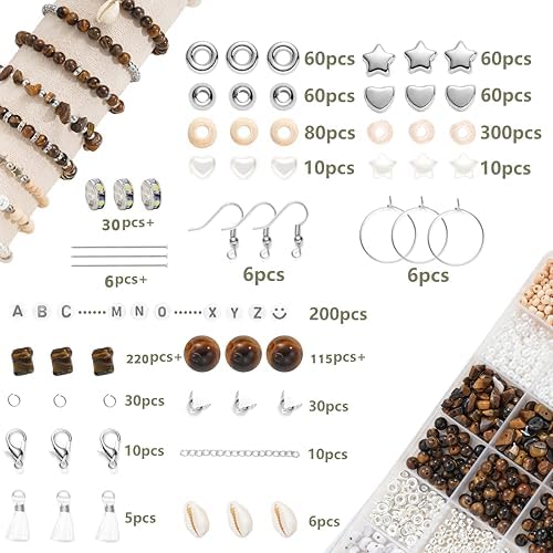 Xyliise Bracelet Making Kit Natürliche Perlen Set for Adults Beads for Bracelets Silver Jewelry Making Supplies DIY Jewelry Necklace Earrings (CZ006-Tiger's Eye) - Image 2