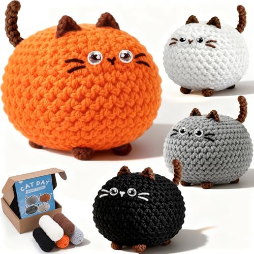 Joyclub Crochet Kit for Beginners 4 Cat Family with Video for Adults by Joyclub