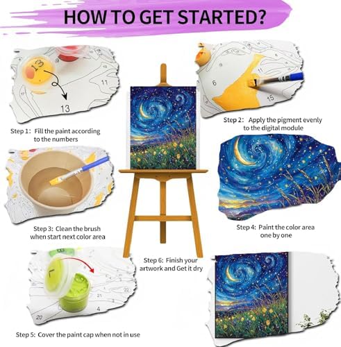 pchmcu DIY Starry Night Paint by Numbers Kits for Adults,Landscape Paint by Number for Adults Beginner Moon,Grassland Paint by Numbers Kits on Canvas Without Frame for Home Wall Decor 16x20inch - Image 5