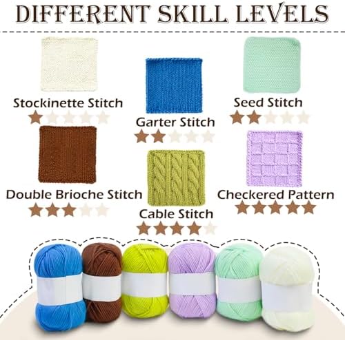 Lewhoo Knitting Kit for Beginners, 6 Patterns Dishcloth Learn to Knit Kit - Image 3