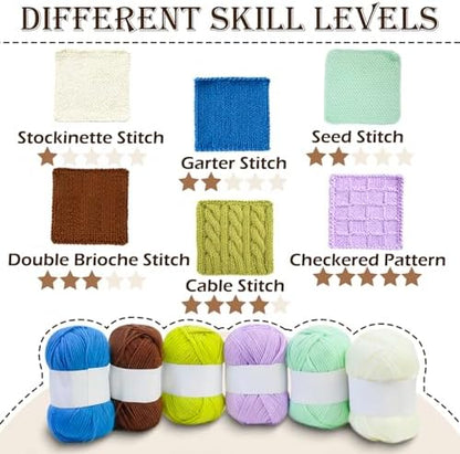 Lewhoo Knitting Kit for Beginners, 6 Patterns Dishcloth Learn to Knit Kit - Image 3
