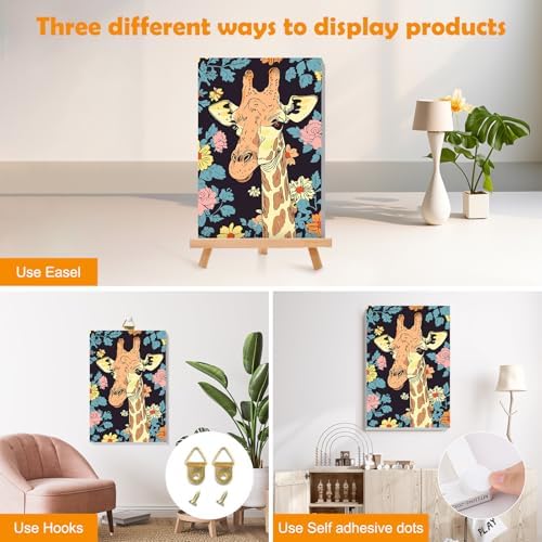 MOGTAA Paint by Numbers Kit for Adults with Frame, Giraffe Paint by Number Canvas, Flowers Paint by Numbers with Easel, DIY Animal Oil Painting Kit for Home Wall Decor 8 x 12 Inch - Image 3