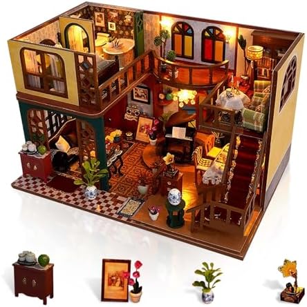 Miniature House Kit, DIY Dollhouse Kit with Dust Cover for Adults by MakingLifeFunforCool