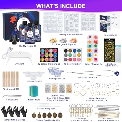KISREL UV Resin Jewelry Making Kit, 300g Crystal Clear Resin with Light and Molds, DIY Jewelry Making Kit, Resina Starter Kits for Keychain and Earring - Image 2