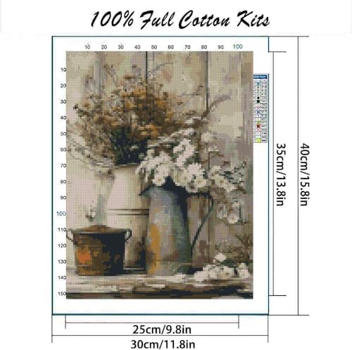 MYBISYMQQ Flower Stamped Cross Stitch Kits, DIY Flowers Cross Stitch Ornament Kits for Adults Beginners, Counted Embroidery Needlepoint Kits Home Decor Cross Stitch Patterns 15.7x11.8 inches - Image 2