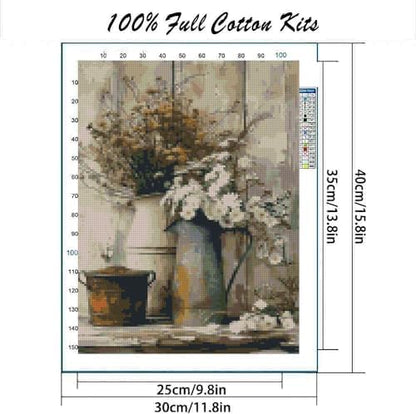 MYBISYMQQ Flower Stamped Cross Stitch Kits, DIY Flowers Cross Stitch Ornament Kits for Adults Beginners, Counted Embroidery Needlepoint Kits Home Decor Cross Stitch Patterns 15.7x11.8 inches - Image 2