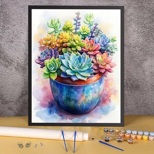 RICUVED Succulent Paint by Numbers for Adults, Paint by Numbers Kit for Adults Beginners, Potted Plant DIY Acrylic Oil Painting on Canvas Easy for Gift Home Wall Decor 16x20 Inch - Image 2
