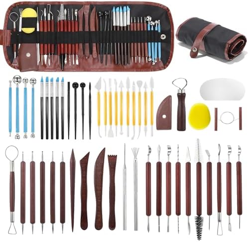 48PCS Pottery Tools Kit for Sculpting, Polymer Clay Tools Kit, Ceramics Modeling Tool, Clay Carving Tool with a Storage Bag, for DIY Handcraft Modeling, Trimming, Shaping, Carving, Dotting by Unknown