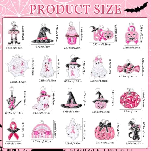 MARFOREVER 40 Pcs/20 Pairs Pink Halloween Breast Cancer Awareness Charms - Image 2
