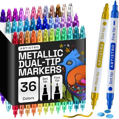 ARTISTRO Metallic Dual-Tip Acrylic Paint Marker Pens - Set of 36 by ARTISTRO