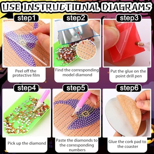 UPINS 8Pcs Halloween Diamond Art Painting Coasters Kits with Holder - Image 3