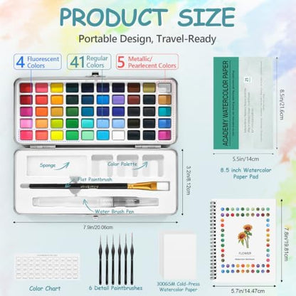 50 Colors Watercolor Workbook for Beginners with Paint&Paper&Book - Image 2