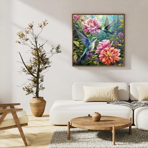 Paint by Numbers Kit for Adults, Hummingbird & Blooming Flowers, 16x16 Inch - Image 3