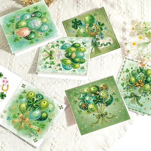 6Pcs St. Patrick's Day Greeting Card DIY Diamond Art Painting Greeting Cards Special Shaped Diamond Blessing Folding Card Kit Arts Crafts for Holiday Festival-Balloon - Image 3