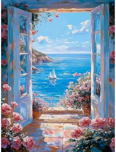 YarnMate Scenery Paint by Numbers for Adults,Landscape Beach Paint by Number for Adults Beginner,Easy Acrylic Paint by Number on Canvas for Relax and Home Wall Decor 16X20 Inch (Without Frame) by YarnMate