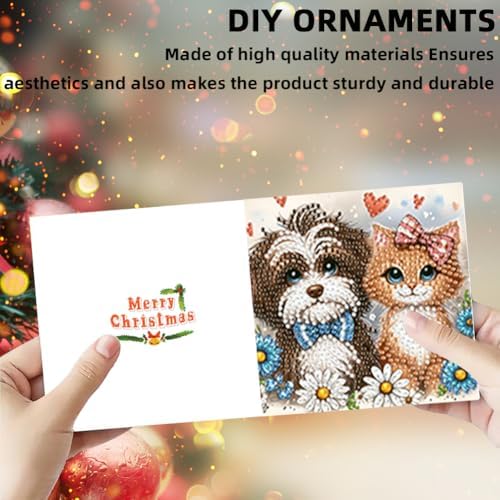 jinglinhh 6pcs Diamond Art Painting Cats and Dogs Hugging Greeting Cards with Envelopes, DIY Card Making Kits for Adults, Diamond Art Postcards Christmas Cards Craft Gifts - Image 7