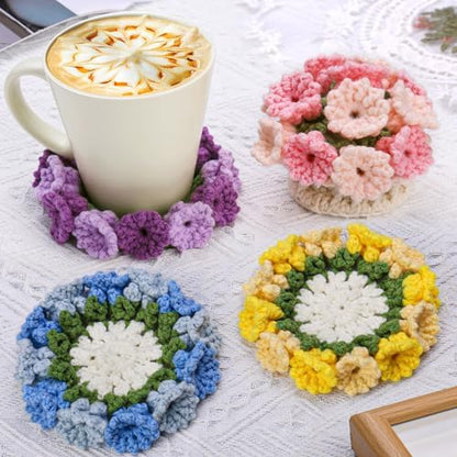 Iuuidu Crochet Kit for Beginners-4PCS Coaster Pot Crochet Flower Kit by Iuuidu