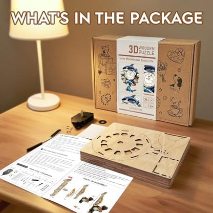 3D Wooden Puzzles for Adults-Killer Whale Clock Puzzle-Adult Craft - Image 2