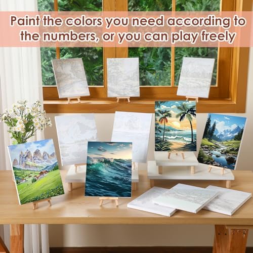 RoundFunny 12 Set Paint by Numbers Kit for Adults Landscape Painting 8x10 - Image 3