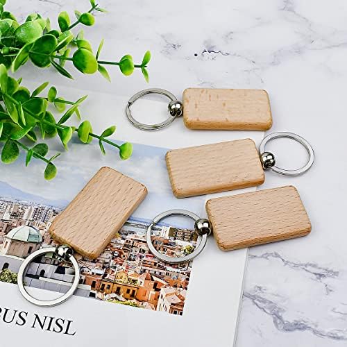 Tenalleys 10Pcs Blanks Rectangle Wooden Keychain 1.2 inch Wood Engraving Unfinished Keychain with 10 pcs Key Rings for DIY Crafts Gift Accessories - Image 6