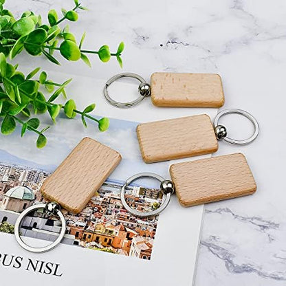 Tenalleys 10Pcs Blanks Rectangle Wooden Keychain 1.2 inch Wood Engraving Unfinished Keychain with 10 pcs Key Rings for DIY Crafts Gift Accessories - Image 6