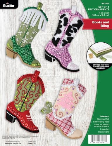Bucilla Felt Applique 4 Piece Ornament Making Kit, Boots and Bling, Perfect for DIY Arts and Crafts by Bucilla