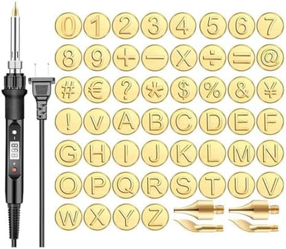 Wood Burning Letters 56 Pcs Wood Burning Kit with Letters,DIY Wood/Leather Burning Set, Letter Soldering Iron Stencils Kit Tool US Plug for Leather Wooden Burner Craft DIY by Unknown