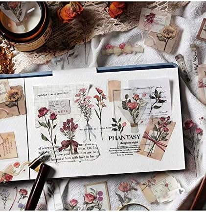Vintage Pink Rose Scrapbook Stickers, 40Pcs Decorative Retro Adhesive Watercolor Aesthetic for Craft Art Bullet Junk Journal DIY Paper Planner Notebook Collage Album - Image 2