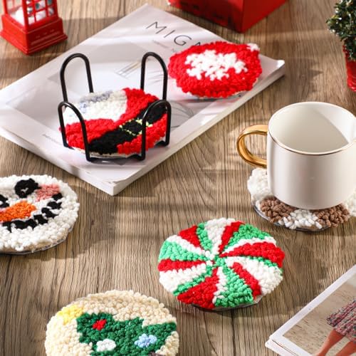 Yaomiao 6 Pcs Christmas Punch Needle Coaster Kit, Easy DIY for Beginners - Image 4