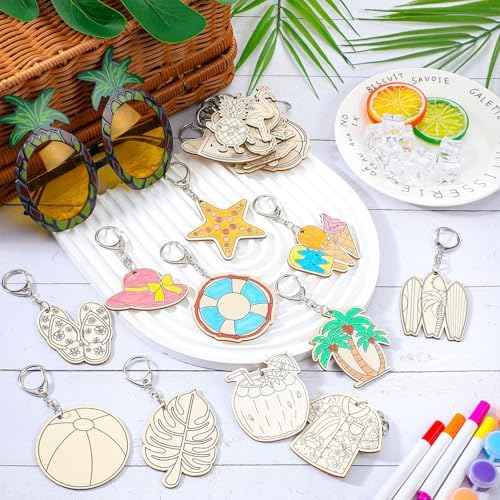 Trnayi 36 Pcs Summer Unfinished Wood Keychains Color Your Own DIY Craft - Image 3