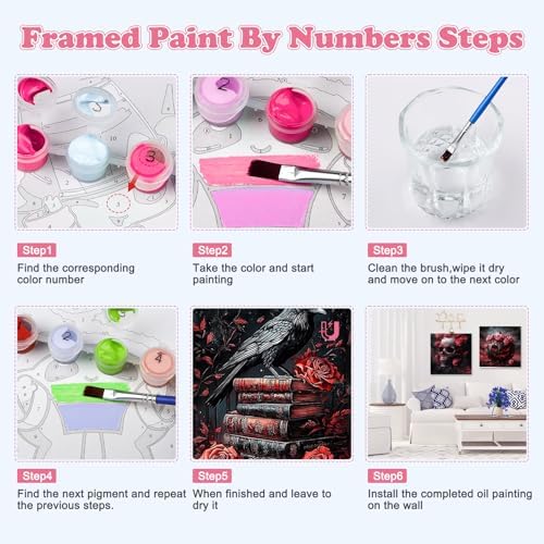 GHHKUD 4 Pack Halloween Paint by Numbers Kits for Adults with Frame, DIY Halloween Paint by Numbers for Beginners, Painting by Numbers on Canvas Gifts for Home Decor 20x20cm - Image 4