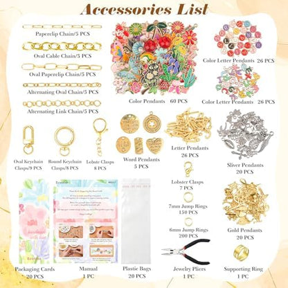 Ecoofor 613 PCS Charms Lip Gloss Keychain Making Kit, Bag Charm Kit with 178 Charms, 25 Keychain Clips & Extender Chains, Jewelry Pliers, Gift Bags & DIY Keychain Craft Supplies - Image 6