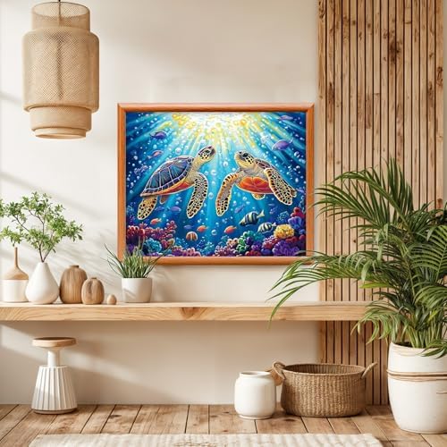 Lxmsja Two Turtles Paint by Numbers Kit for Adults, Ocean Fish Acrylic Paint by Numbers for Adults Beginner, DIY Craft Supplies Oil Painting Kits for Home Wall Decor 20x16 inch (No Frame) - Image 4