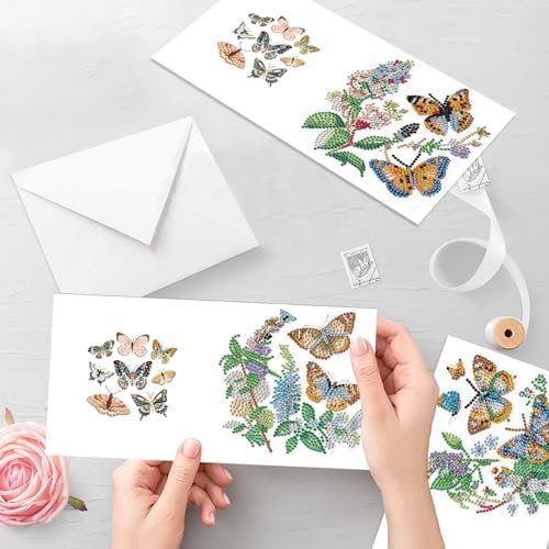Tontut 6pcs Diamond Painting Kit Greeting Card, Butterfly 5D DIY Diamond Handmade Holiday Greeting Card with Envelope, Christmas Gift Congratulation - Image 6