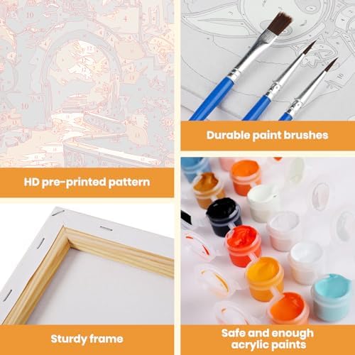 MXJSUA Castle Scene Paint by Numbers Kit with Frame for Adults, Easy Beginners Paint by Number on Canvas with Easel, Acrylic Number Painting Craft Gifts for Home Decor, 8x12 inch - Image 4