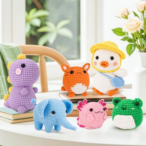 Gerute 6Pcs Crochet Kit for Beginners,Crochet Animal Kit with Step-by-Step Video Tutorial, Crocheting Kit for Starters, Beginner Crochet Kits for Adult Kid Women Men Complete Kit Included （40%+ Yarn - Image 7