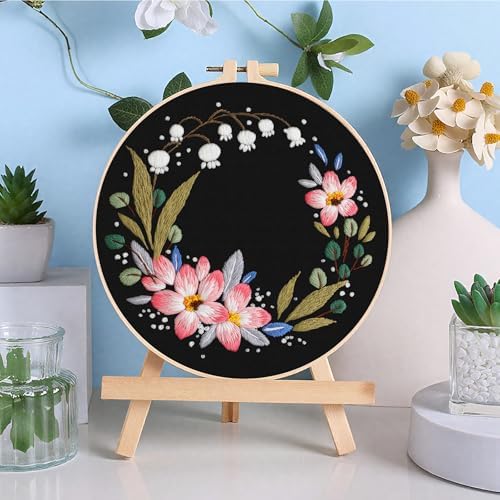 ERKOON 3 Sets Embroidery Kit, Floral Cross Stitch Set for Include Embroidery Cloth Hoops Threads for Craft Lover Hand Stitch (Garlands) - Image 6