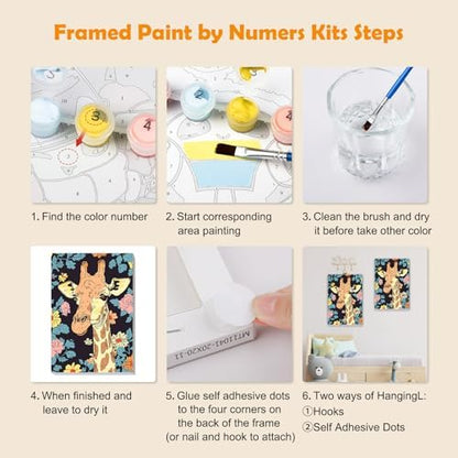 MOGTAA Paint by Numbers Kit for Adults with Frame, Giraffe Paint by Number Canvas, Flowers Paint by Numbers with Easel, DIY Animal Oil Painting Kit for Home Wall Decor 8 x 12 Inch - Image 6
