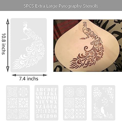 Professional Wood Burning Kit with One Pyrography Pen Single Wood Burner with 20 Wood Burning Tips with Case and 5PCS Stencils and one wood burning pen - Image 6