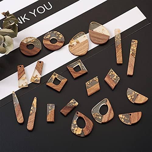 FASHEWELRY 12Pcs Resin & Walnut Pendants 6 Styles Rectangle Oval Bullet Geometry Vintage Resin Wood Statement with Foil for Jewelry Making - Image 4