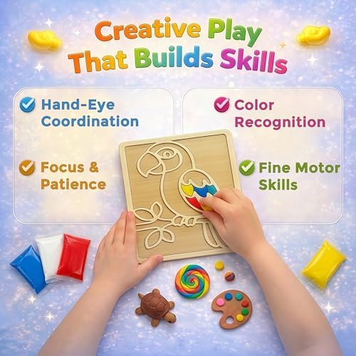 Air Dry Clay for Kids - Modeling Clay for Kids DIY Arts and Crafts Kit with 16 Soft Colored Magic Clay Bags & 2 Engraved Wooden Boards - Wooden Clay Picture Kit for Boys and Girls Ages 4-8 - Image 5