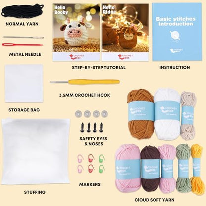 CrochetBox Brown Highland Cow and Cow Crochet Kit for Beginners, 2 PCS Set - Image 3
