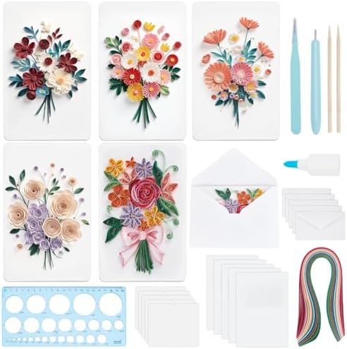 WEBEEDY 20 Sets DIY Bouquet Quilling Greeting Card Kit Paper Quilling Kit with Instruction for Adults Beginners 5 Styles Flower Combinations Card Making for Wedding Anniversary Birthday by WEBEEDY