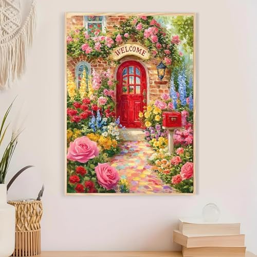 Welcome Flower Paint by Numbers Kit for Adults Framed Canvas, Frameworkless - Image 4
