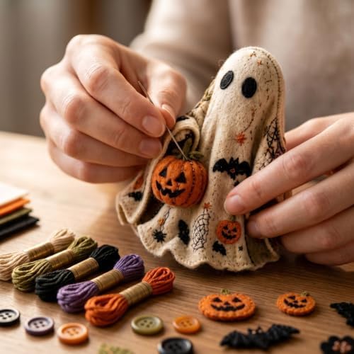 Halloween Ghost Felt Quilt DIY Sewing Kit, Pre-Cut Fabric Felt Ghost Craft Supplies, Beginner Hand Sewing Kit, DIY Ghost Tabletop Ornament, Fall Halloween Home Decor Craft Gift for Adults & Kids - Image 6
