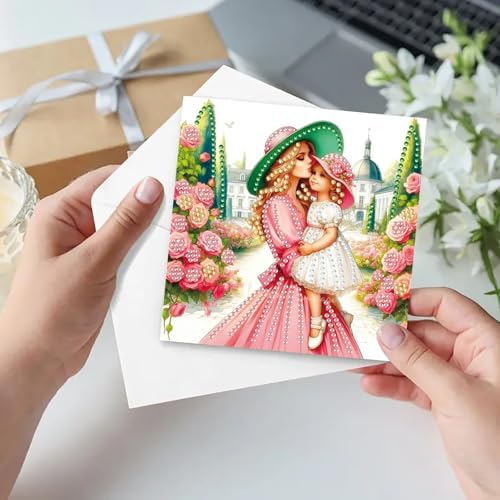 6Pcs Greeting Card DIY Diamond Art Painting Greeting Cards Special Shaped Holiday Blessing Folding Card Kit with Envelopes Arts Crafts for Birthday Festival-Mother03 - Image 2