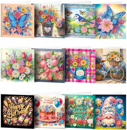 pigpigboss 12 Packs Happy Birthday Diamond Painting Greeting Card by pigpigboss