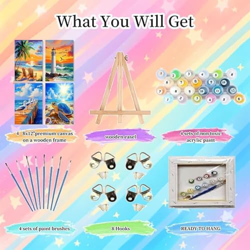 4 Pack Beach Paint by Numbers for Adults with Framed Canvas 8x12 inch - Image 2