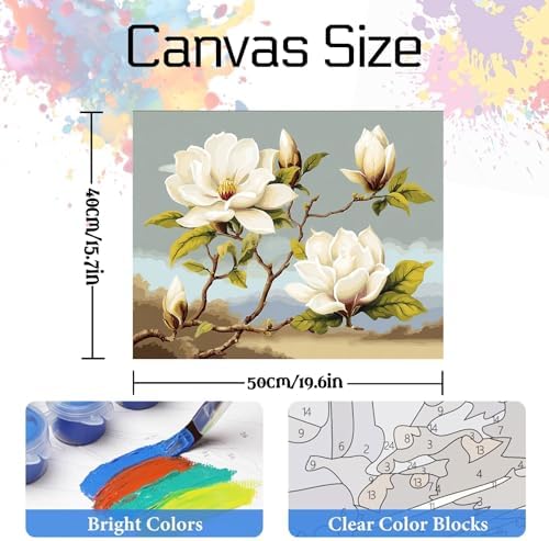 NDNXYXGS Flowers Paint by Numbers Kits for Adults,Magnolia DIY Painting Kit on Canvas,Floral Color by Numbers,Large Adult Paint by Number for Wall Decor and Gifts (flower2) - Image 3