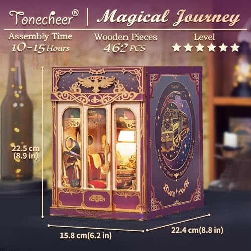 Tonecheer DIY Book Nook Kit for Adults, Miniature Infinity Train Cabin Magical Vintage Carriage Model, Wooden 3D Puzzle Dollhouse Booknook Decorative Bookend Gifts (Magical Journey) - Image 2